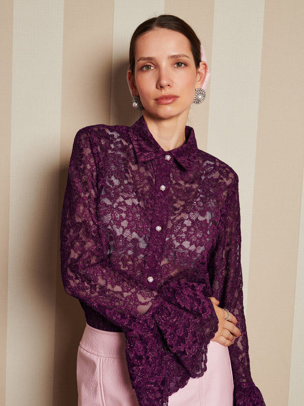 Quill Lace Ruffle Blouse Prune Purple / Z