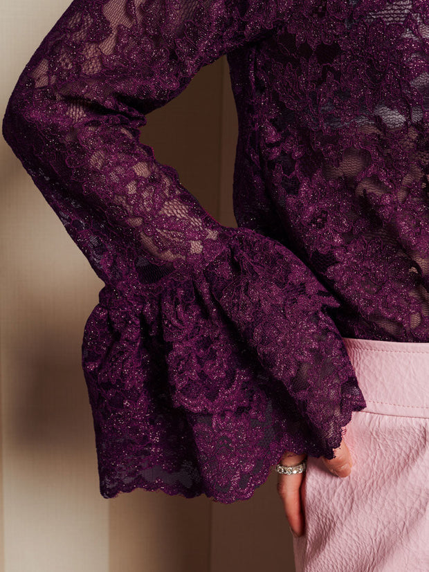 Quill Lace Ruffle Blouse Prune Purple / Z