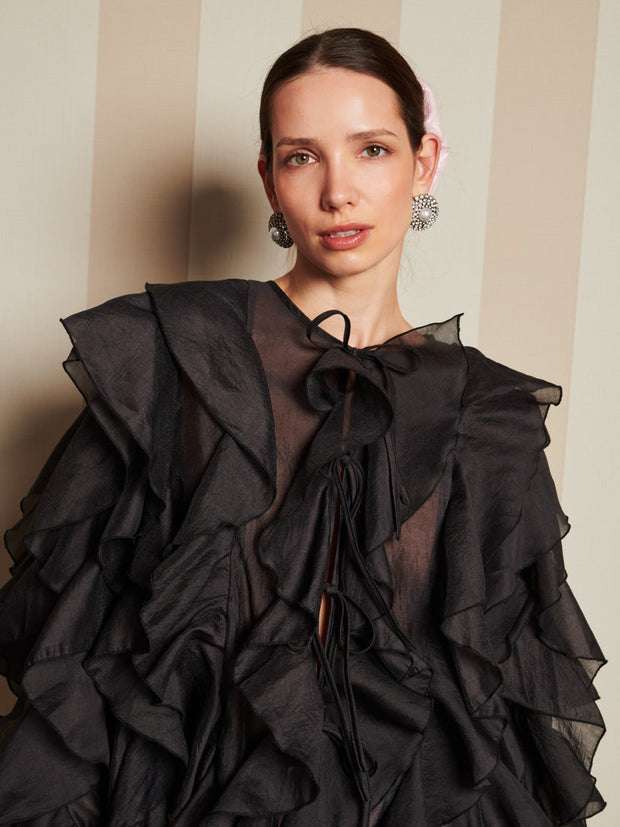 Romance Ties Blouse Coal Black / Z