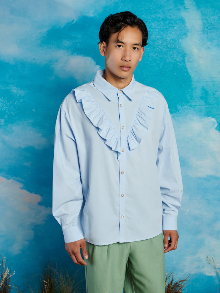 Baby blue ruffle shirt online