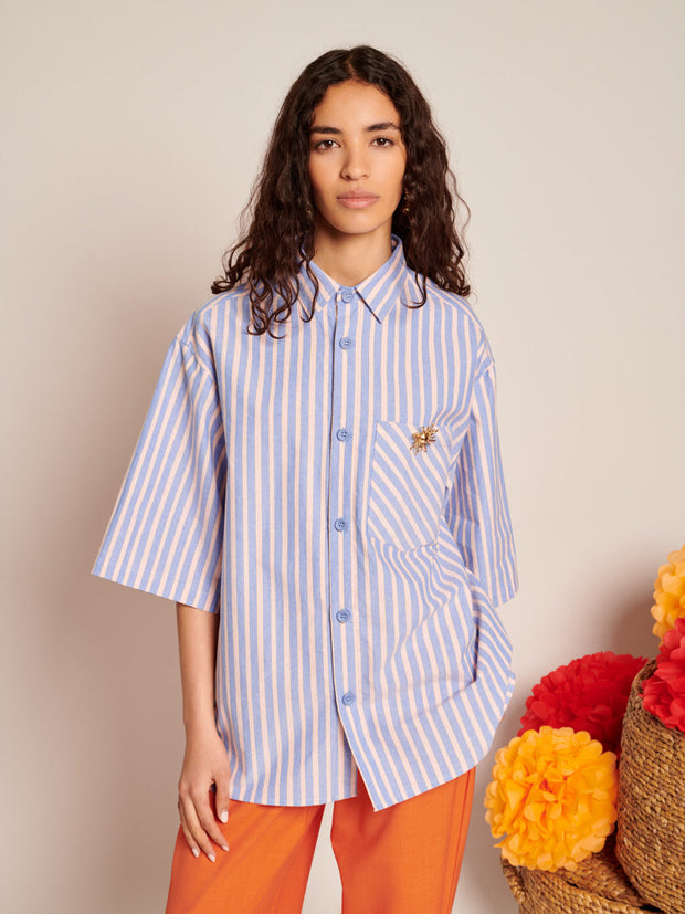 Verano Boxy Striped Shirt Orange, Blue / Z