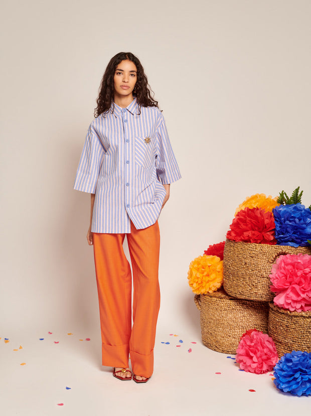 Verano Boxy Striped Shirt Orange, Blue / Z