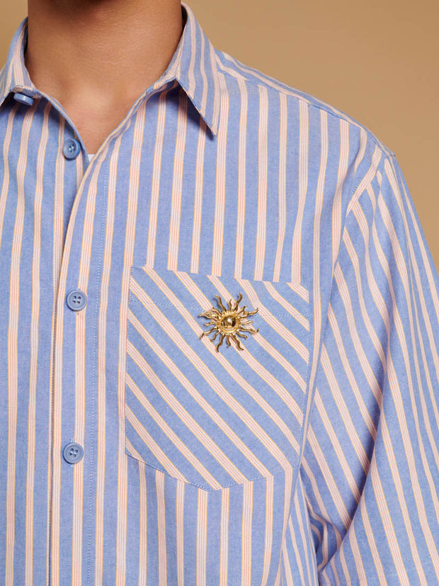 Verano Boxy Striped Shirt Orange, Blue / Z