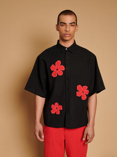 Camelia Applique Boxy Shirt Coal Black / Z