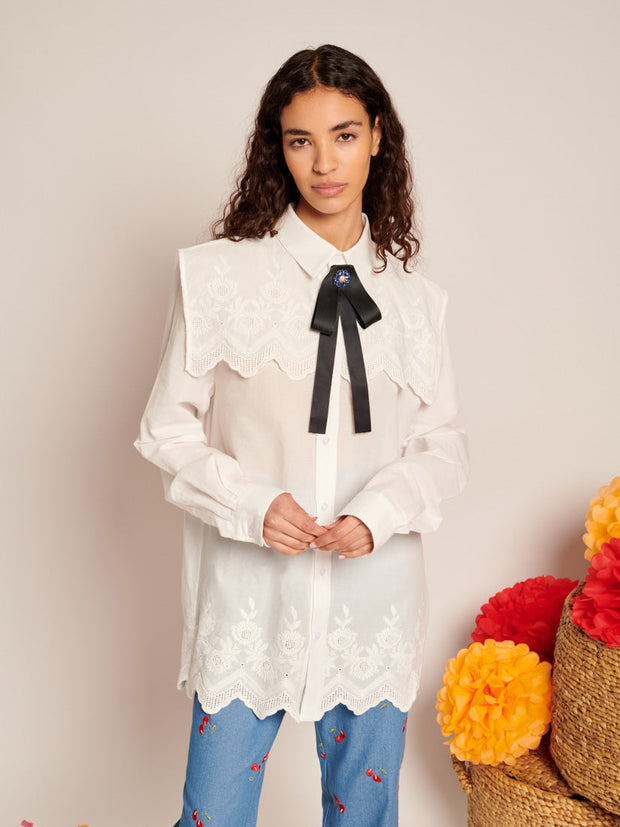 Mariana Caped Shirt Pearled White / Z