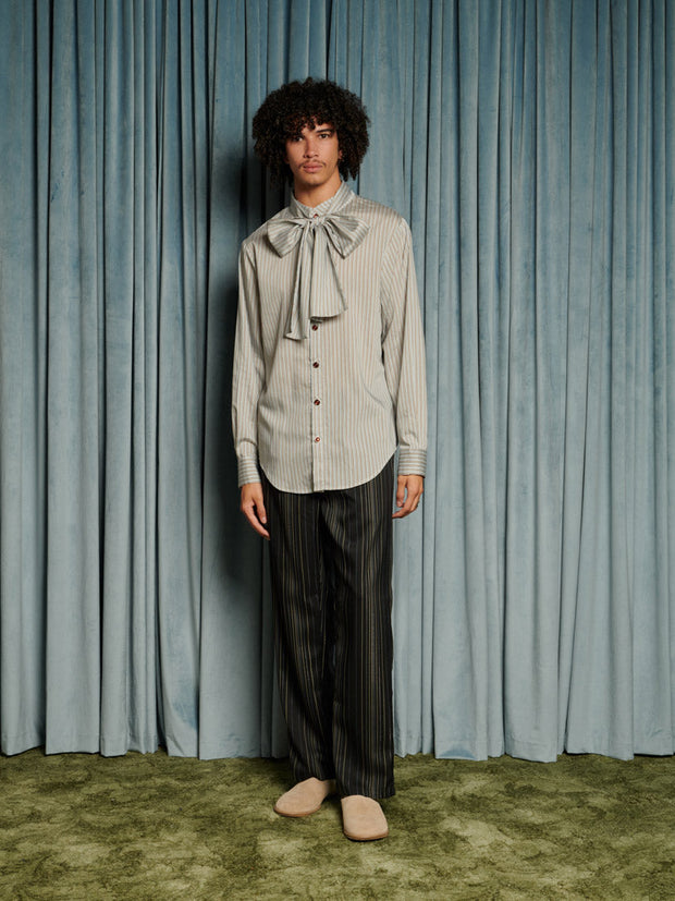 Arthur Stripe Bow Shirt Dusty Blue / Z