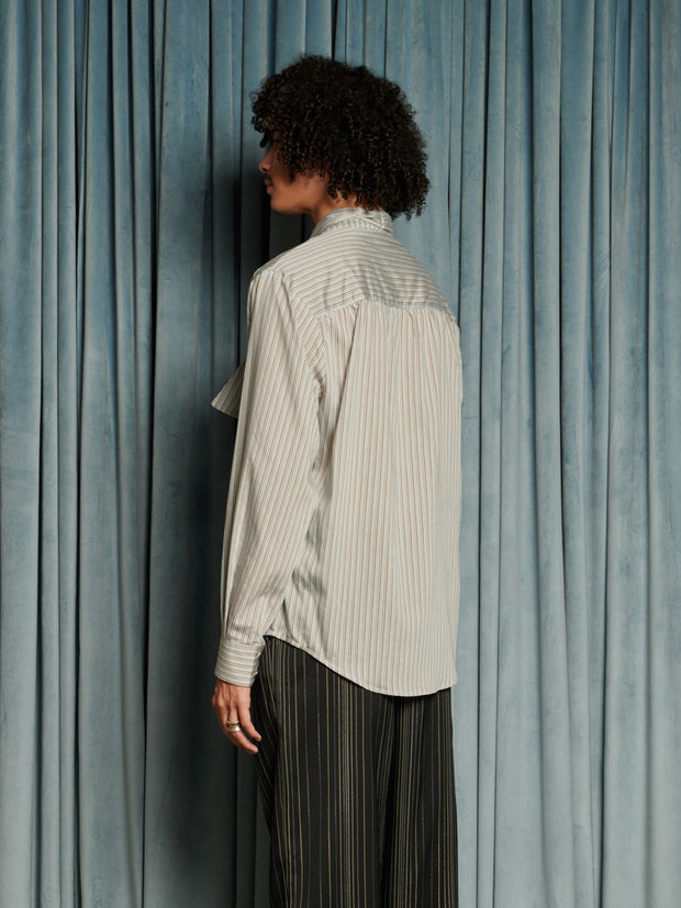 Arthur Stripe Bow Shirt Dusty Blue / Z