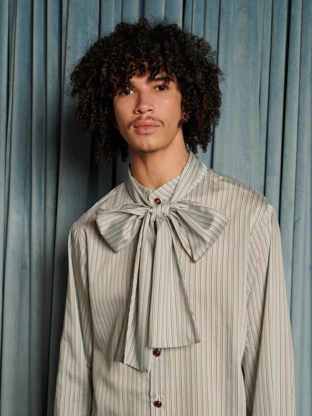 Arthur Stripe Bow Shirt Dusty Blue / Z