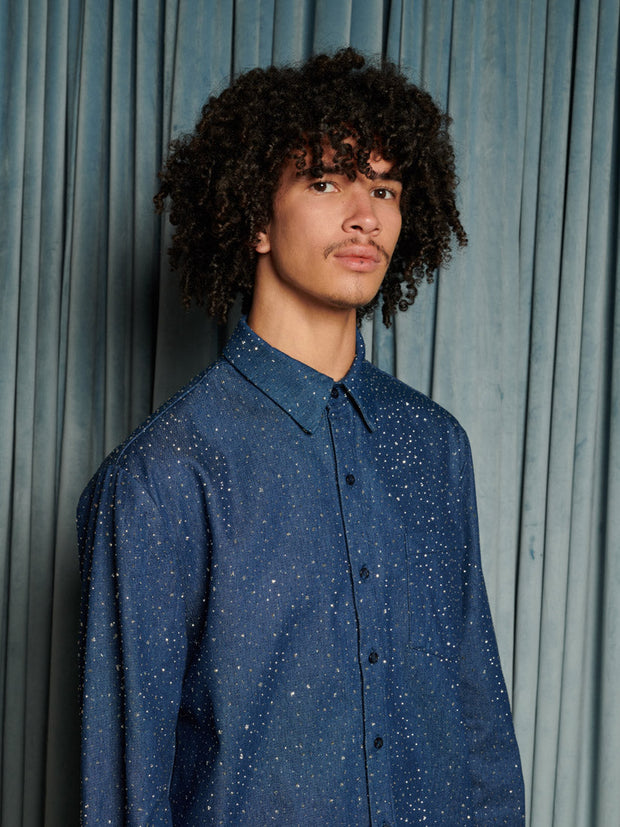 Daze Embellished Denim Shirt Indigo Blue / Z