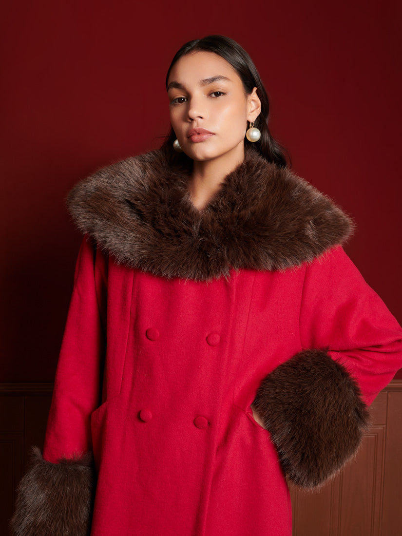 【英国発Sister Jane】Sculpture faux fur-trimmed felt coat SISTER JANE Sculpture faux fur-trimmed felt coat | Harvey