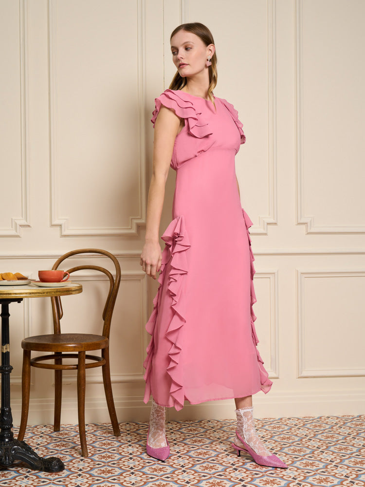 sister jane pink ruffle dress Sister Jane puff sleeve ruffle mini dress in light pink