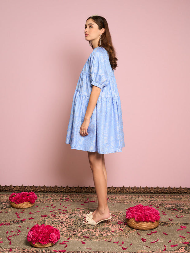 Sapphire Rose Jacquard Mini Dress