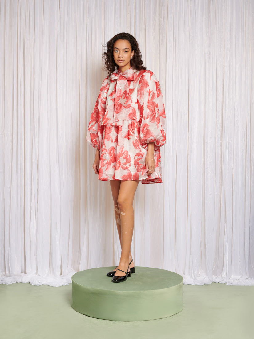 Abby Jacquard Bow Dress Carmin Red / M+