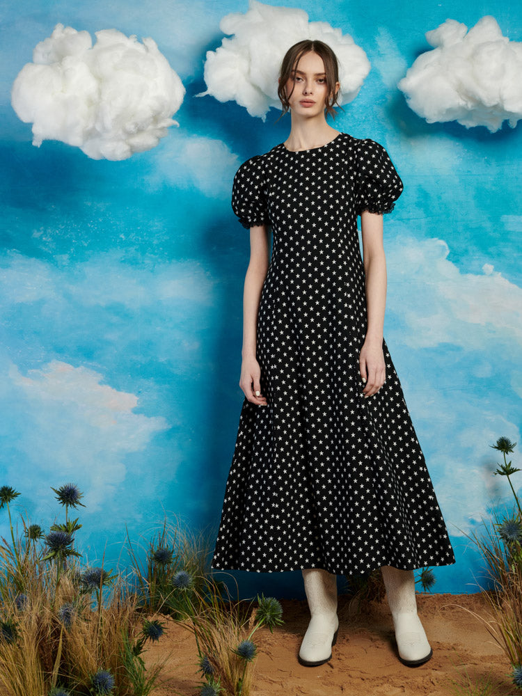 midi star dress Sister Jane Sonora Star - Black Jacquard Dress - Cute Midi Dress