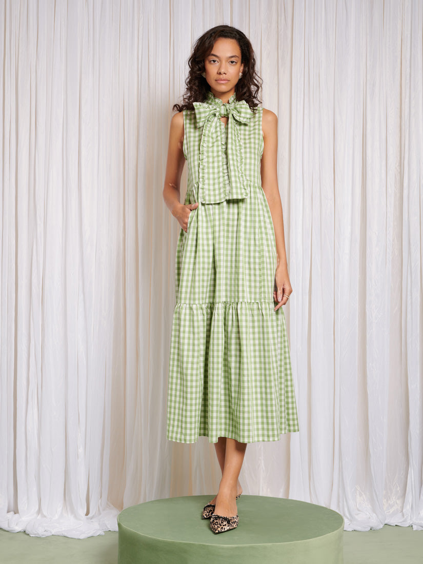 maid of honor and bridesmaids dresses Dill Gingham Sleeveless Dress