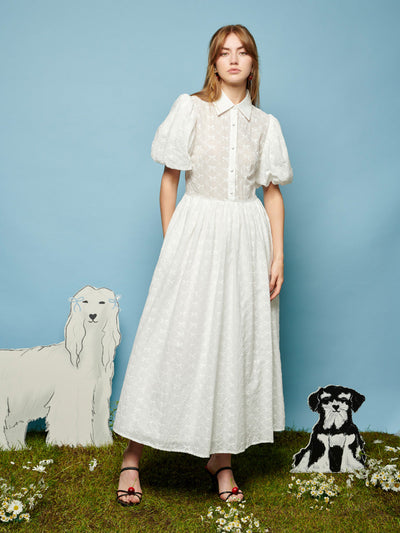 Poodle Bow Embroidered Midi Dress
