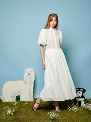 Poodle Bow Embroidered Midi Dress