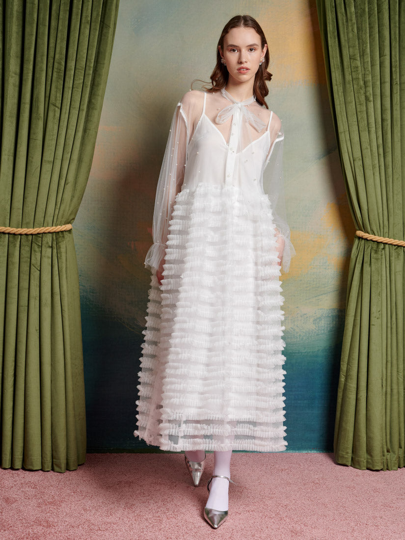 sister jane lace dress Sister Jane Ruffle Lace Oversized Midi Dress