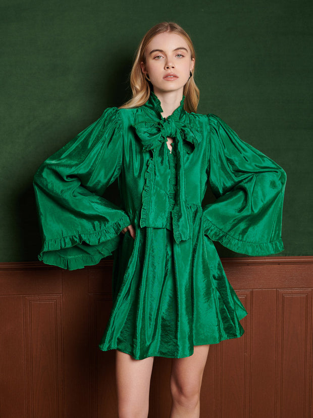 Emerald Bow Mini Dress Forest Green / Z