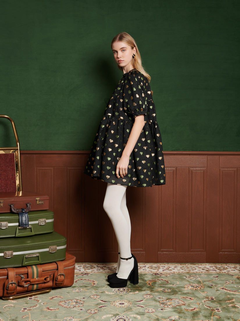 【Sister Jane】Carriage ハート ジャガード ミニ ワンピース 黒 Carriage Hearts Jacquard Dress – Sister Jane