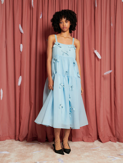 Birdie Bow Midi Dress Baby Blue / Z