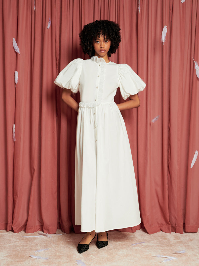 sister jane パフスリーブドレス シスタージェーン×ポピー、リボン柄のパフスリーブドレス＆バラの