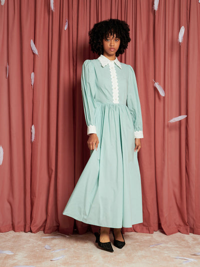 Passerine Ric Rac Midi Dress Pastel Teal Green / Z