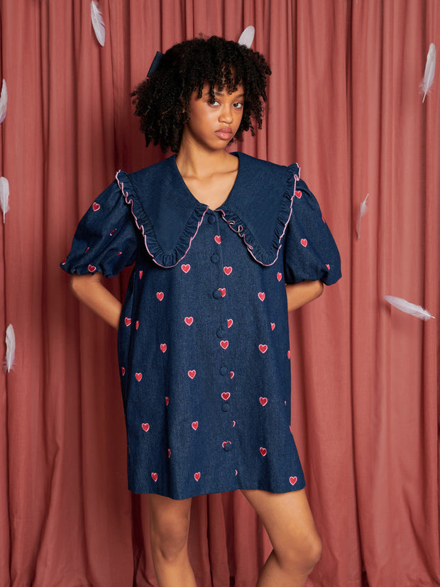 blue dress with red hearts Never Fully Dressed BABY BLUE HEART KATIE MESH DRESS - Maxi dress - blue