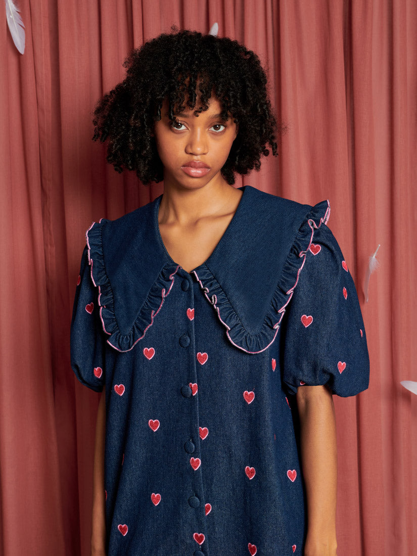 denim dress with gold hearts Morning Happy Weekend, it's a long one. Insta didn't like it, but we hope you do! Denim hearts talk through with @steph_laboheme