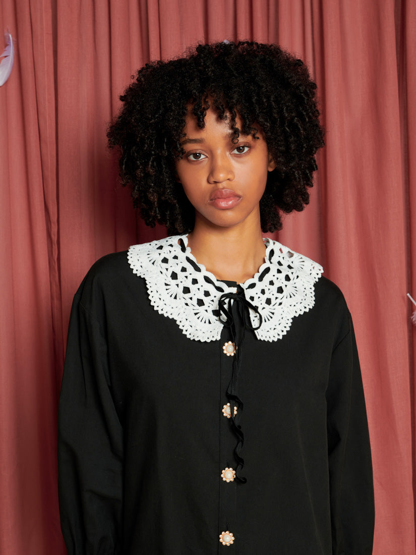 sister jane oversized collar corsage mini dress in black Orel Oversized Mini Dress Sister Jane