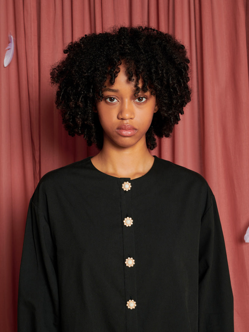 sister jane oversized collar corsage mini dress in black Orel Oversized Mini Dress