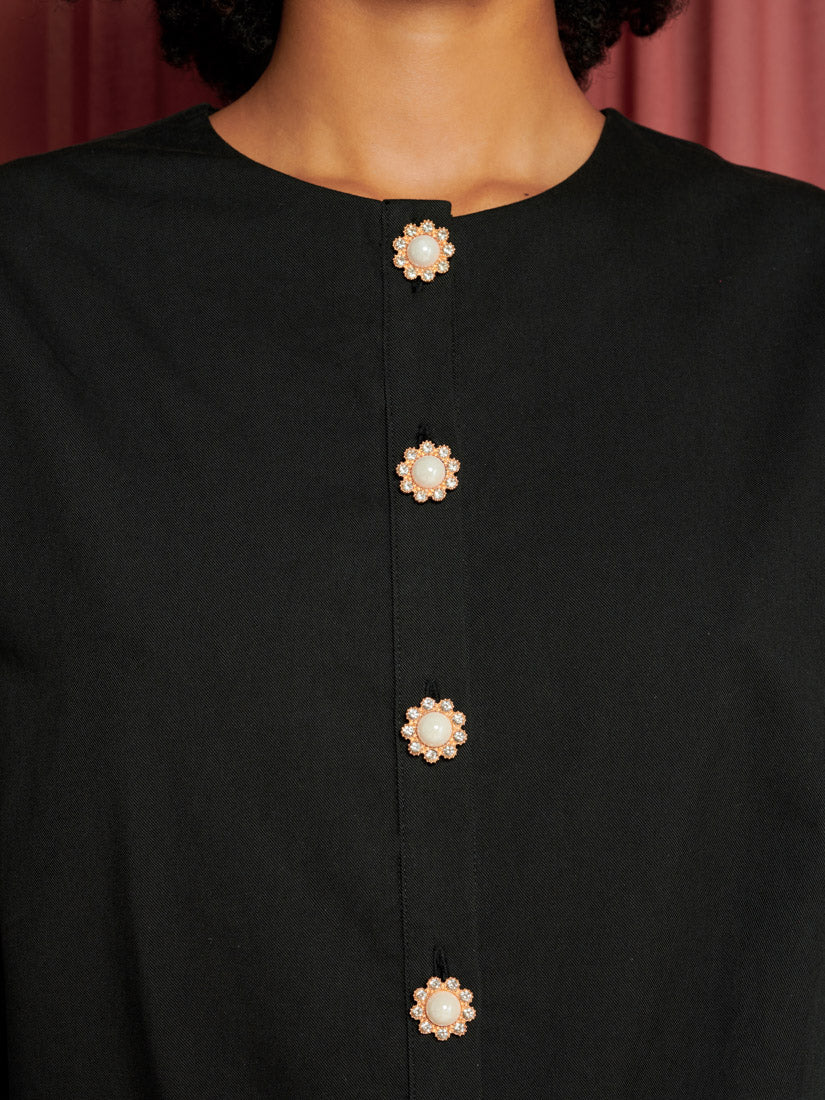sister jane oversized collar corsage mini dress in black SISTER JANE Contrast Layered Oversized Collar Mini Dress