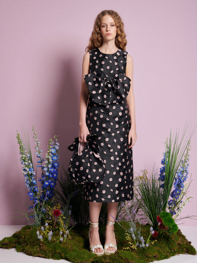 Rose Bells Jacquard Bow Dress Black & Pink / Z