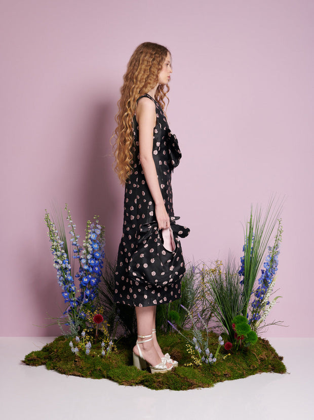 Rose Bells Jacquard Bow Dress Black & Pink / Z