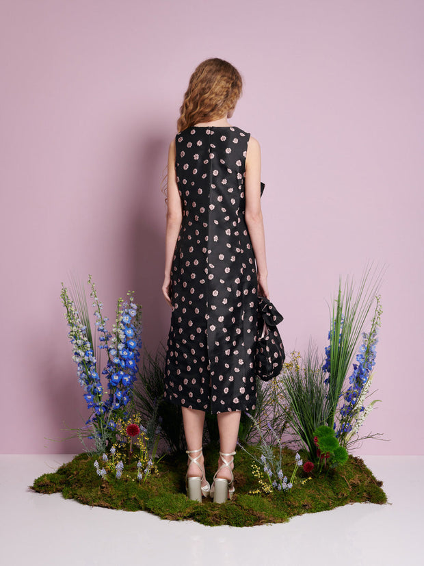 Rose Bells Jacquard Bow Dress Black & Pink / Z