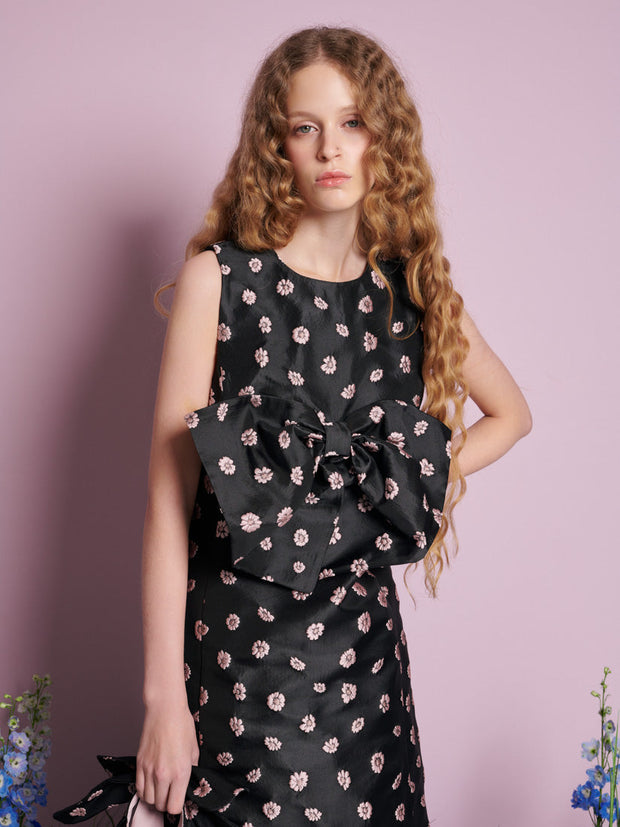 Rose Bells Jacquard Bow Dress Black & Pink / Z