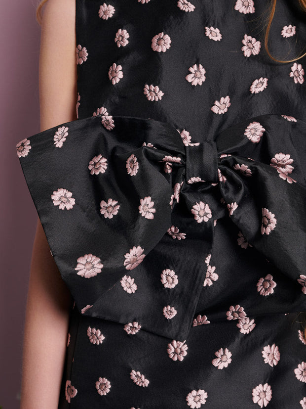 Rose Bells Jacquard Bow Dress Black & Pink / Z