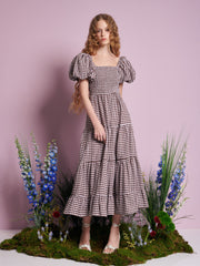 Pollen Gingham Midi Dress Chocolate Brown / Z
