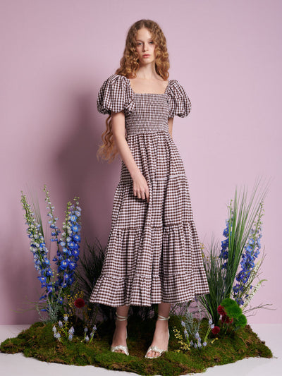 Pollen Gingham Midi Dress Chocolate Brown / Z