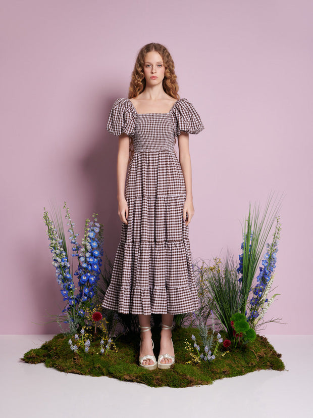 Pollen Gingham Midi Dress