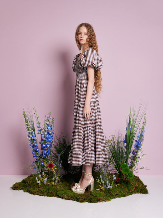 Pollen Gingham Midi Dress Chocolate Brown / Z