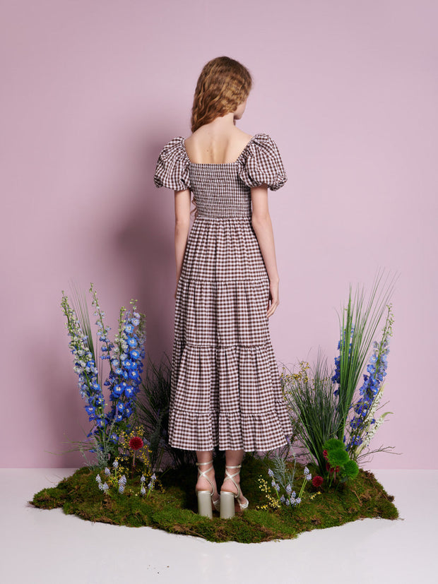 Pollen Gingham Midi Dress Chocolate Brown / Z