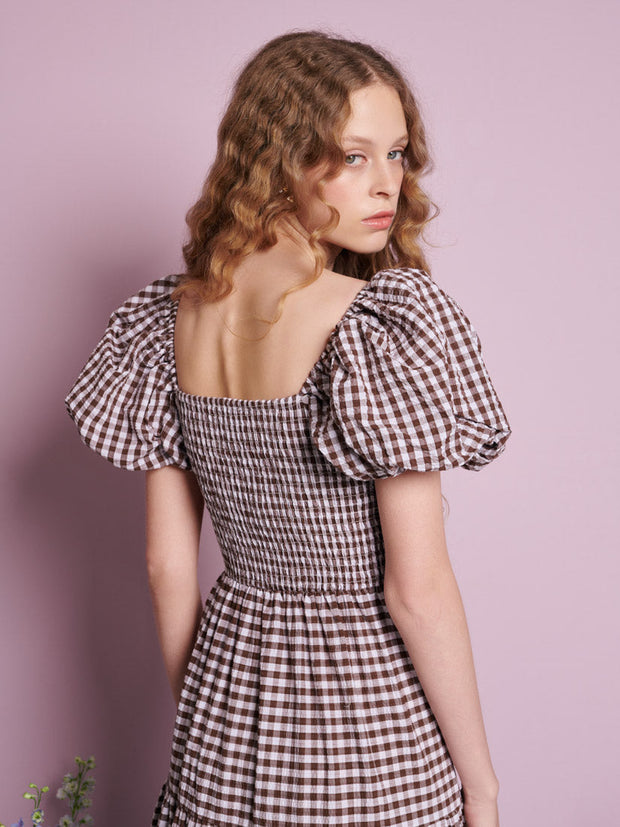 Pollen Gingham Midi Dress Chocolate Brown / Z