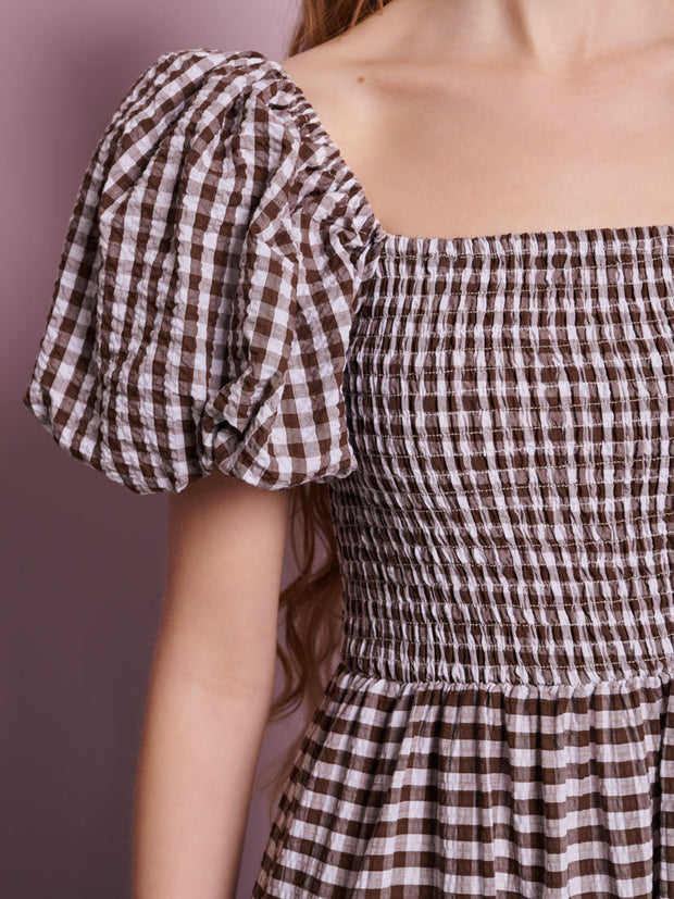 Pollen Gingham Midi Dress Chocolate Brown / Z