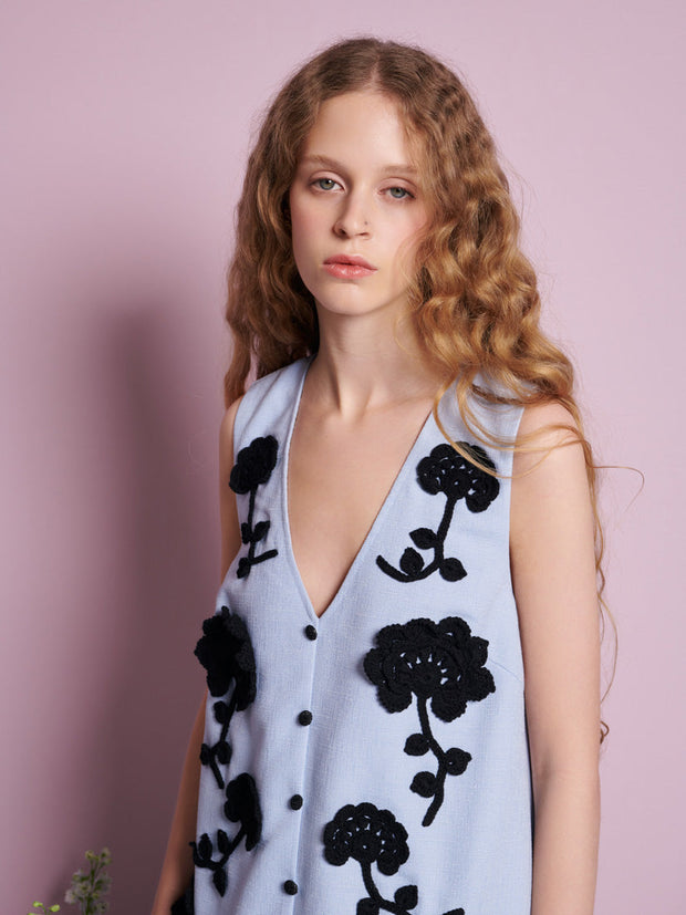 Dorie Crochet Floral Mini Dress Cornflower Blue / Z