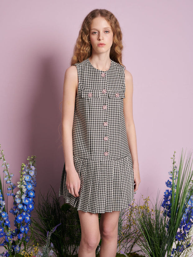 Petal Houndstooth Mini Dress Black & White / Z