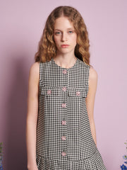 Petal Houndstooth Mini Dress Black & White / Z