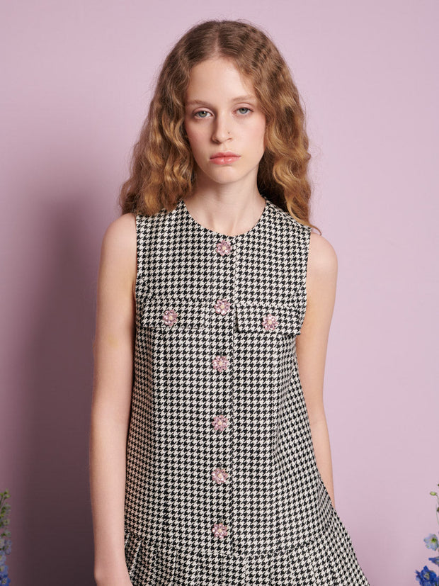 Petal Houndstooth Mini Dress Black & White / Z