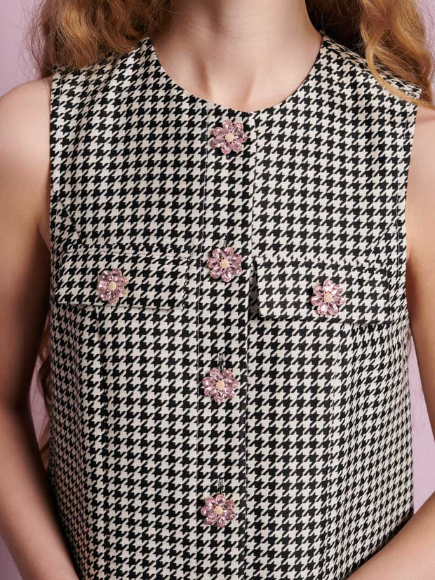 Petal Houndstooth Mini Dress Black & White / Z