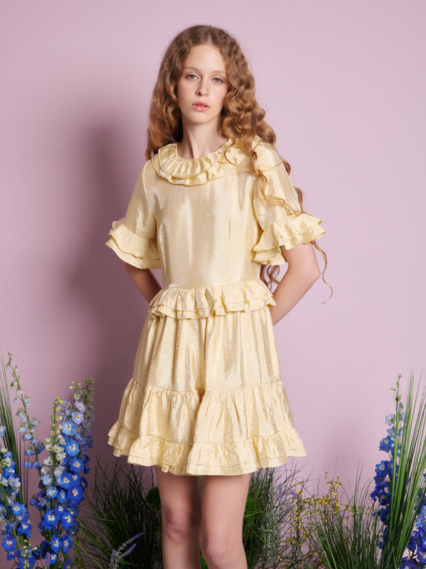 benatar ruffle mini dress For Love & Lemons Benatar Ruffle Mini Dress Foil Floral Size XS